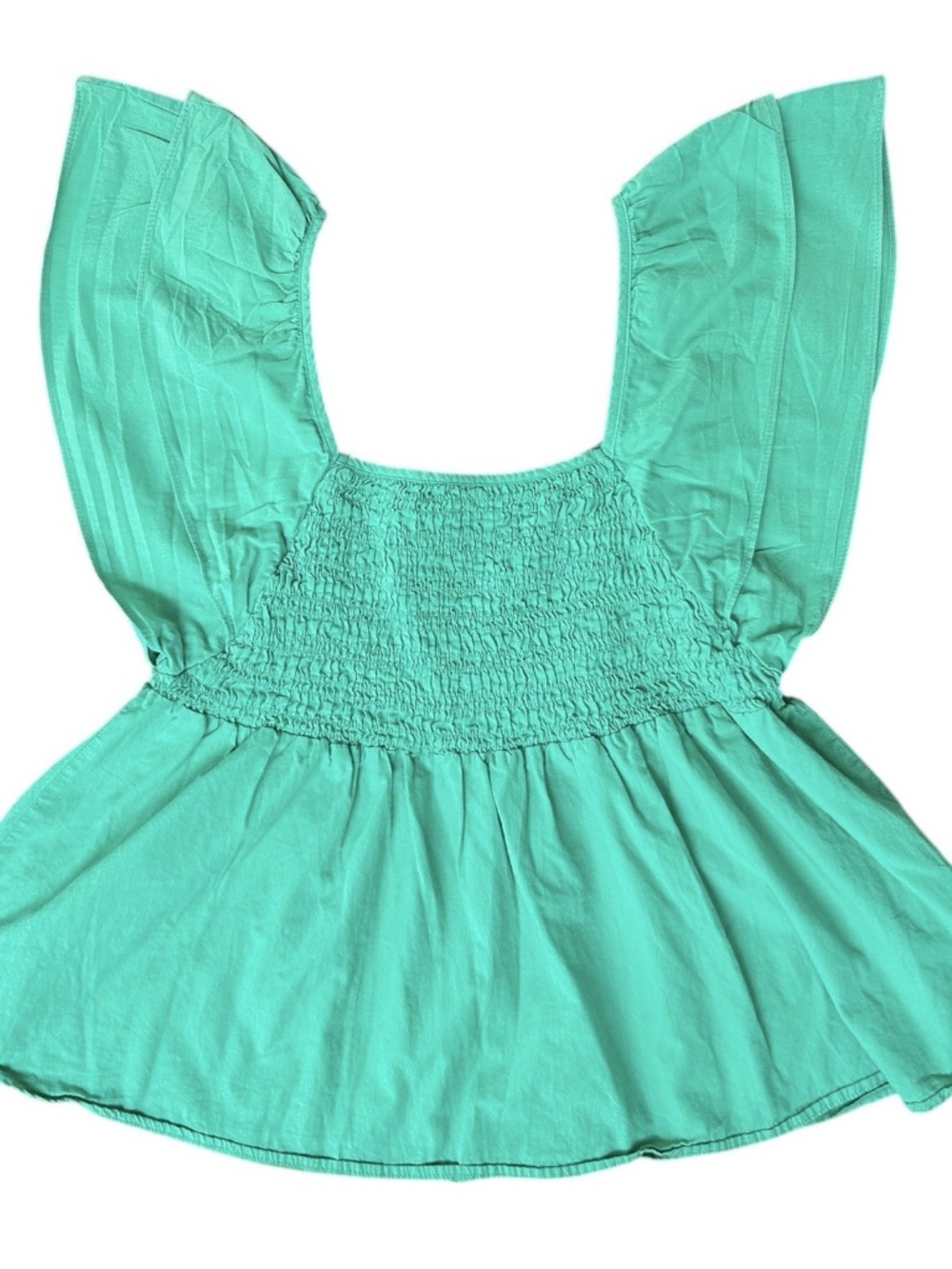 Umgee Teal Babydoll Smocked Bodice Flutter Sleeve Top Sz Large